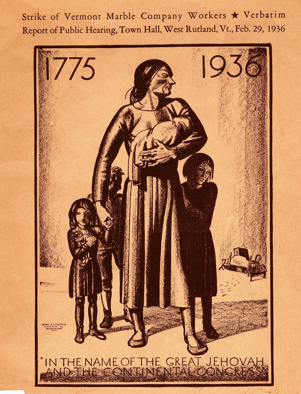 cover of 1936 marble strike report featuring illustration of woman and children